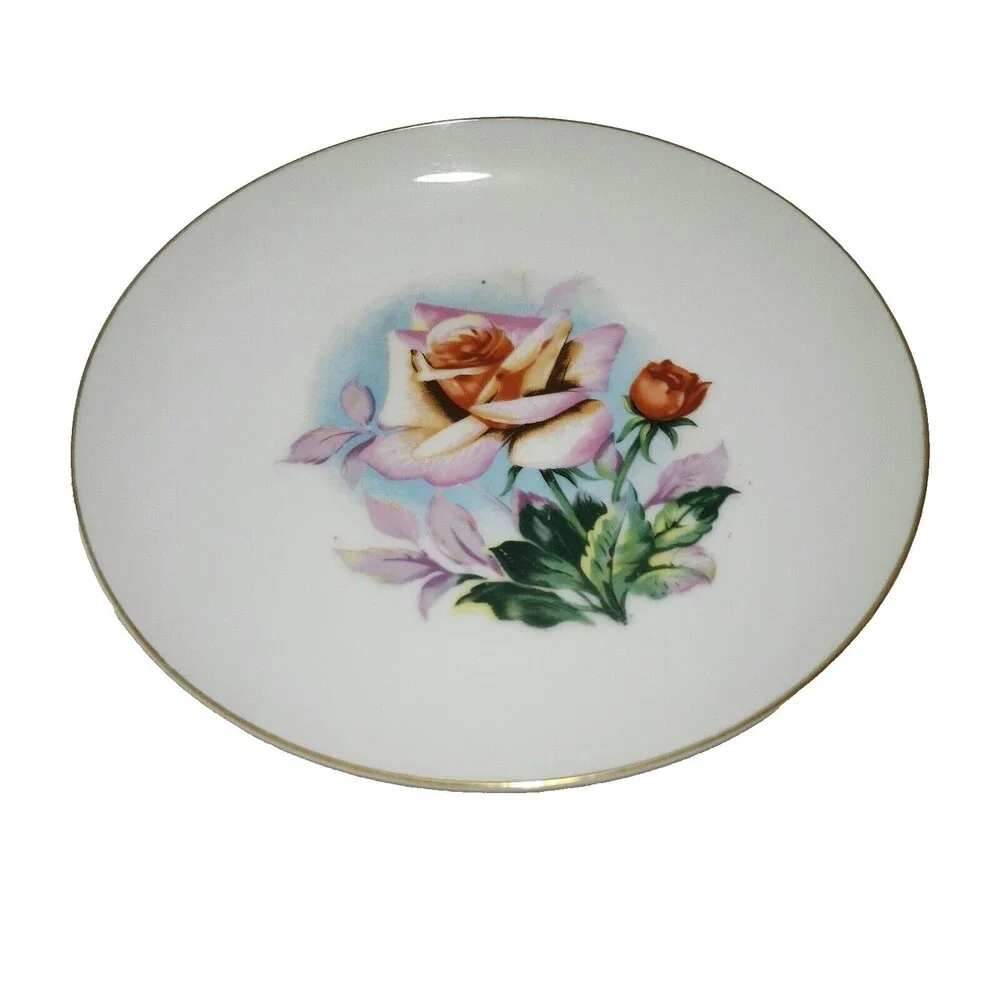 Vintage Original Arnart Creation Japan Floral Rose Ceramic Decorative Plate 7.75
